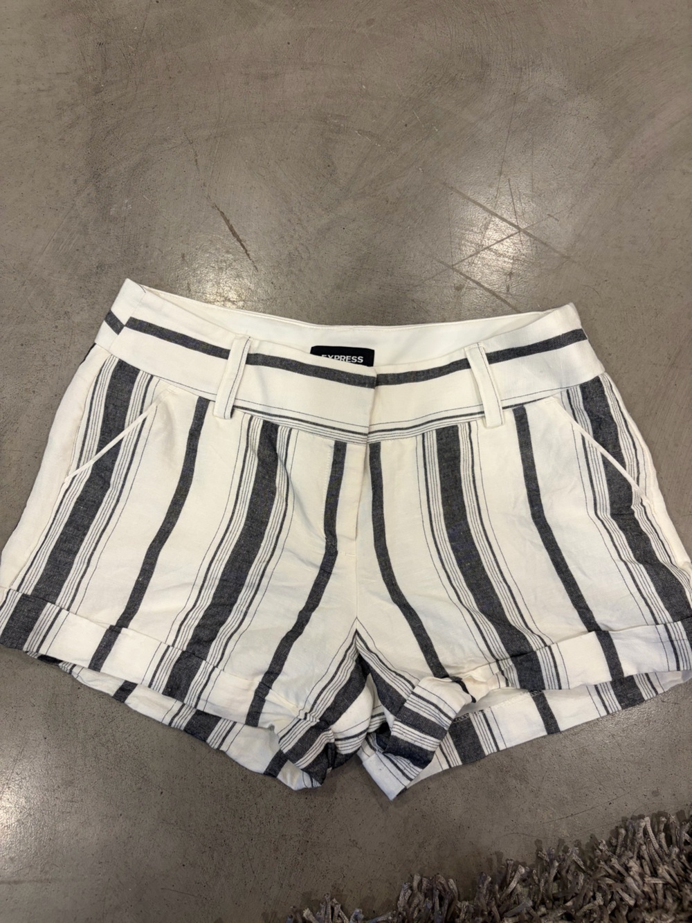 Express White and Black Striped Linen-Blend Shorts
